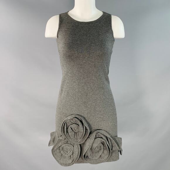 RED VALENTINO Size S Grey Wool Blend Sleeveless Rosette Appliques Dress - Picture 1 of 6